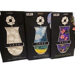 Lot of 3 Modgy Collapsible / Expandable Vases  Van Gogh.  Audubon